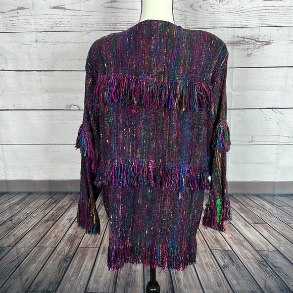 Vintage Yak Magic Womens Jacket size Large Multicolor Fringe Silk Art to wear - Picture 6 of 15